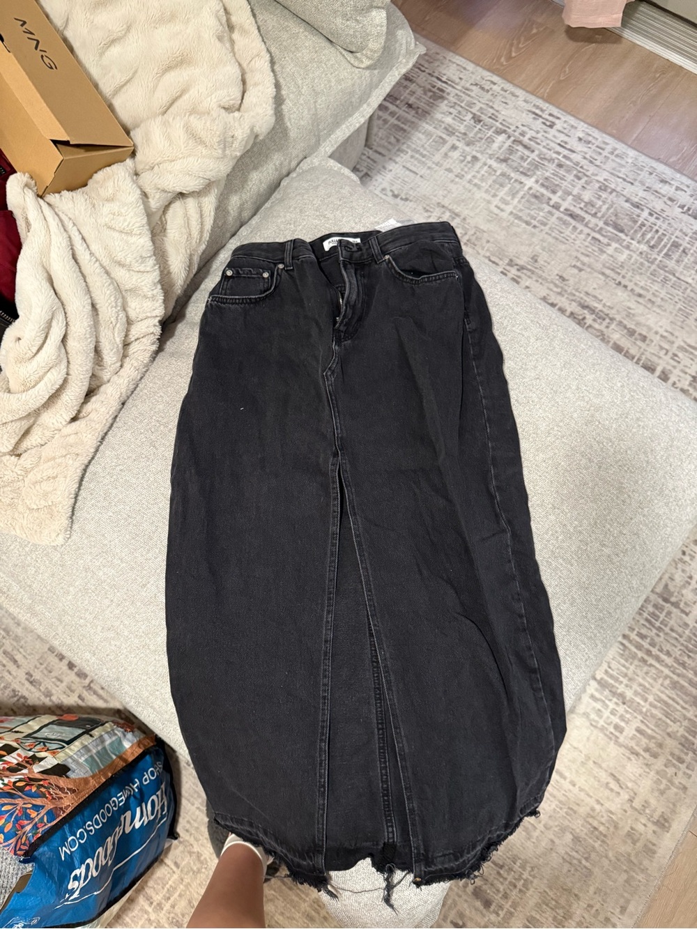Pull&Bear Black Denim Maxi Skirt with Front Slit